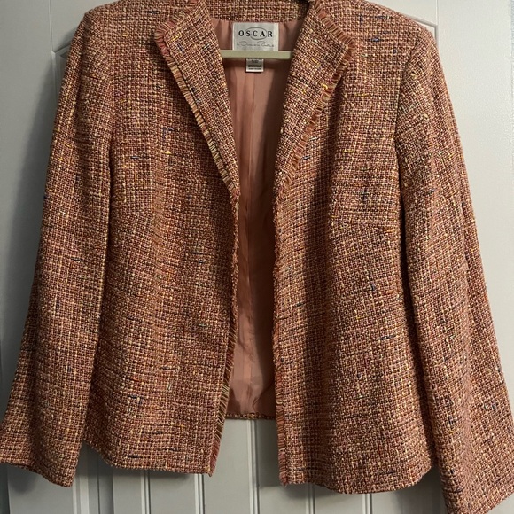 Oscar de la Renta Peach Tweed Blazer/Skirt